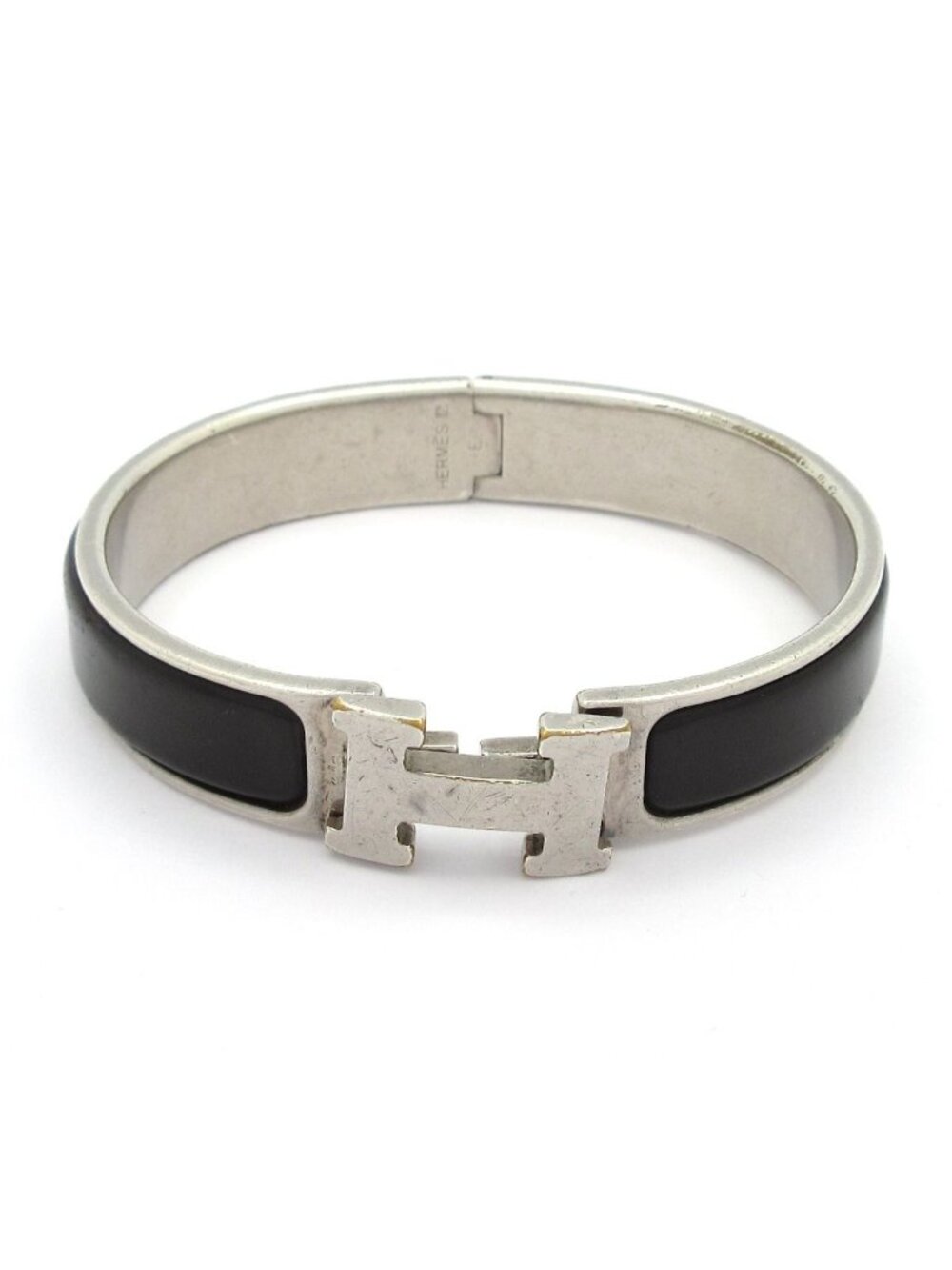 Hermes Bangle Clic H Silver Black Bracelet